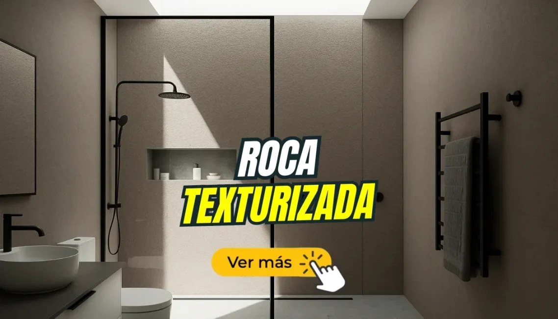 Placas decorativas roca marron texturizada Baño moderno con roca marrón texturizada en las paredes y accesorios elegantes.