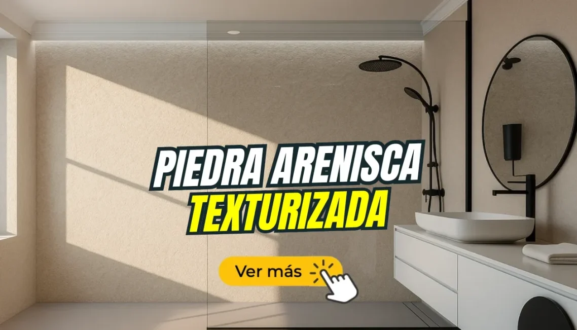 Placas decorativas piedra beige texturizada Baño moderno con piedra arenisca texturizada y lavabo contemporáneo.