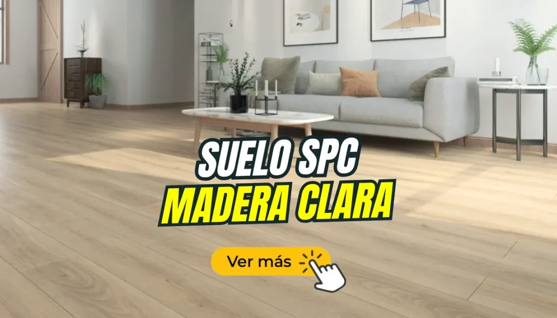 SUELO CLICK MADERA MARRÓN CLARO Suelo de madera marrón claro en una sala con sofá y mesa de centro.