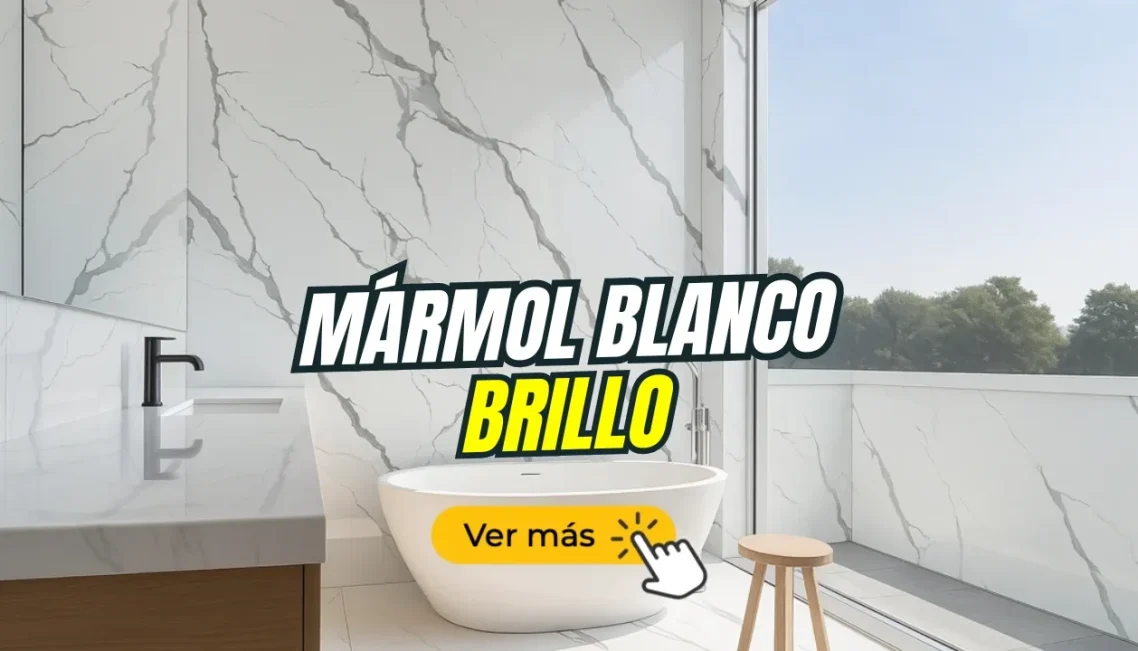 Placas decorativas Mármol blanco brillo Baño moderno con lavabo de mármol blanco brillante y una ventana grande.